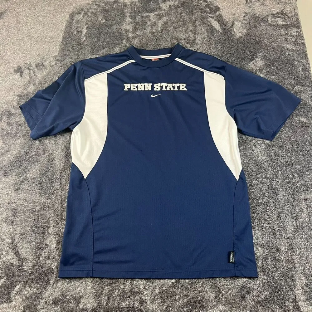 Vtg Nike Short Sleeve Shirt Penn State Football Blue White Center Swoosh Men's L